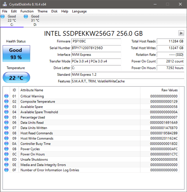 Intel SSD Drive info